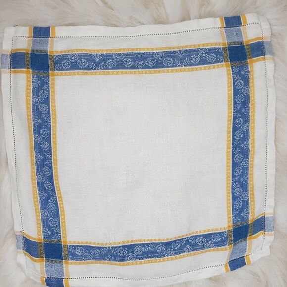 Vintage 50s 60s White Yellow Blue Square Scarf - Picture 6 of 6